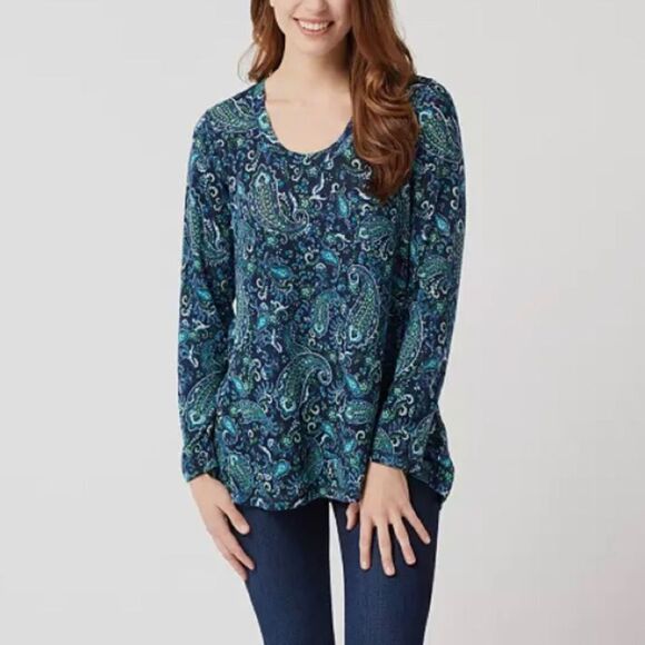 Joan Rivers Paisley Print Long Sleeves Knit Top - Picture 1 of 5